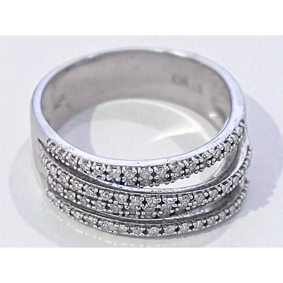 Vintage 925 Silver Crossover Ring Multiple Rows Cubic Zirconia CZ Sparkle - Picture 2 of 11